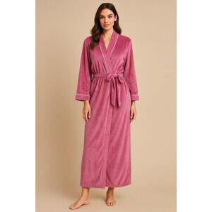 Vintage‎ Olga Velour Lingerie Robe Pink Full Length Belted Size Medium 70s 80s